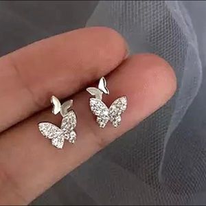 925 Sterling Silver CZ Butterfly Stud Earrings